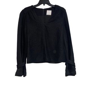 Prose and Poetry Textured Blouse Black Wide Sleeve Small Womens Casual Business